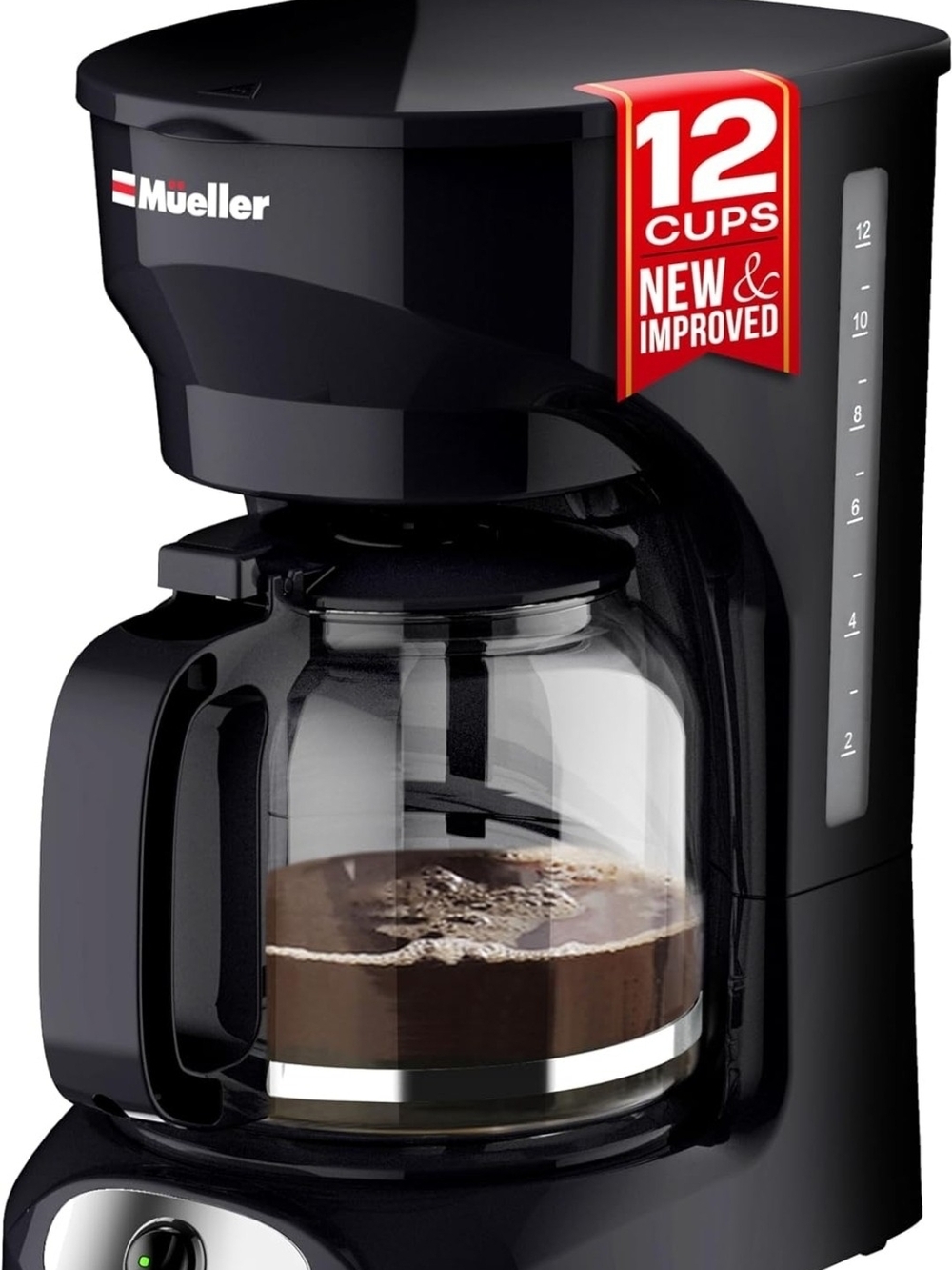 Mueller Black 12-Cup Drip Coffee Maker - Borosilicate Carafe, Auto-Off